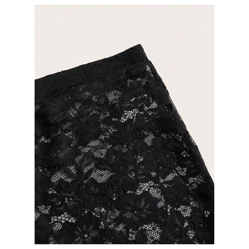 1483 Low Rise Floral Lace Mesh Perspective Long Skirt Straight Leg Cheeky - Picture 3 of 5